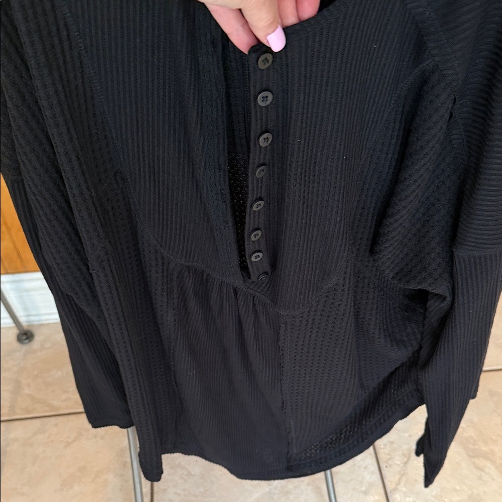 Free People Charcoal Ribbed Knit Top